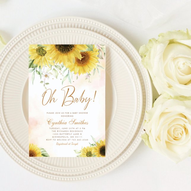 Invitación Oh Baby Watercolor Sunflower Floral Baby Shower (Subido por el creador)