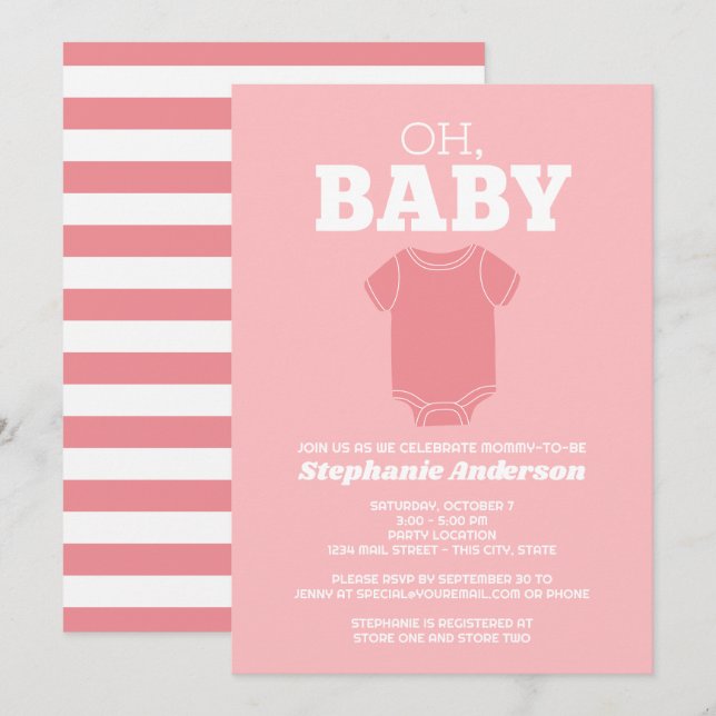 Invitación Oh Baby - Whimsical Tee Pastel Coral Baby Shower (Anverso / Reverso)