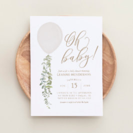 Invitación Oh Baby White Balloon Eucalyptus Baby Shower