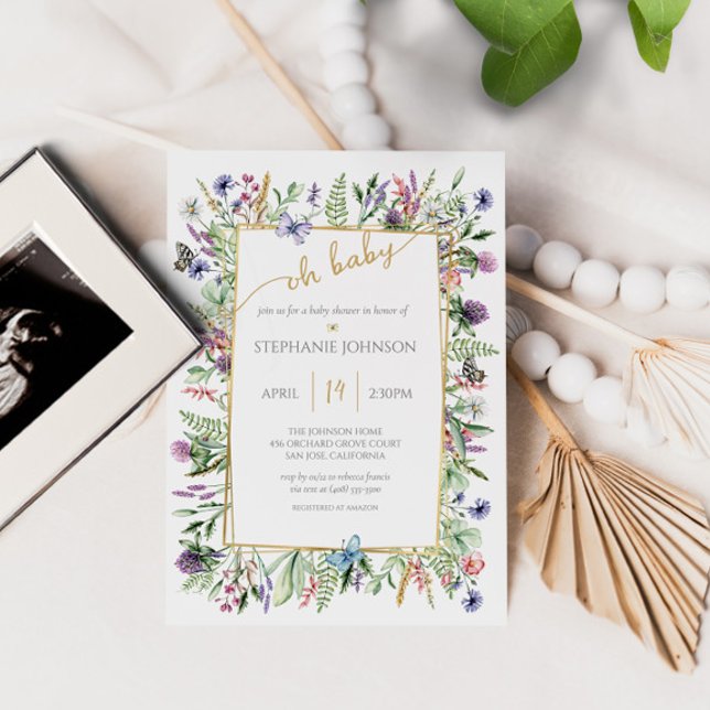 Invitación Oh Baby Wildflower Garden Gold Frame Baby Shower (Subido por el creador)