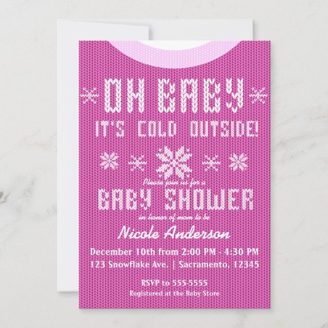 Invitación OH BABY Winter Knit Sweater Baby Shower Pink (Anverso)