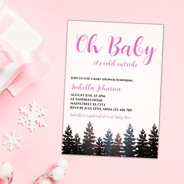 Invitación Oh Baby Winter Wonderland Chica Baby Shower (oh baby it's cold outside winter wonderland  girl baby shower invitation gender neutral baby pink )