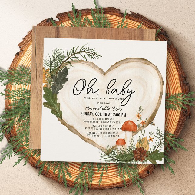Invitación Oh Baby Wood Slice Mushroom Fall Baby Shower (Subido por el creador)