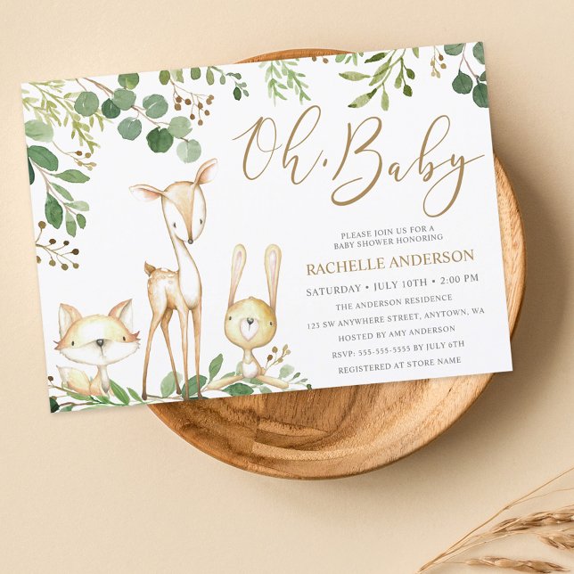 Invitación Oh Baby Woodland Animals Greenery Baby Shower (Subido por el creador)