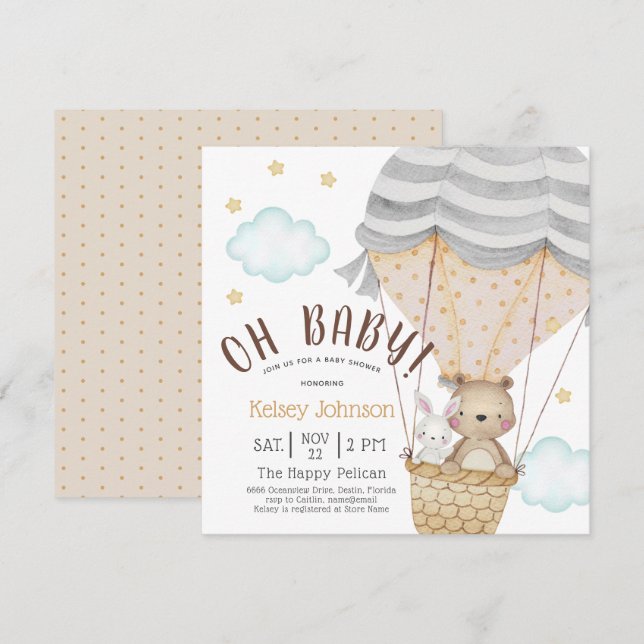 Invitación Oh Baby Woodland Teddy Bear Neutral Baby Shower (Anverso / Reverso)