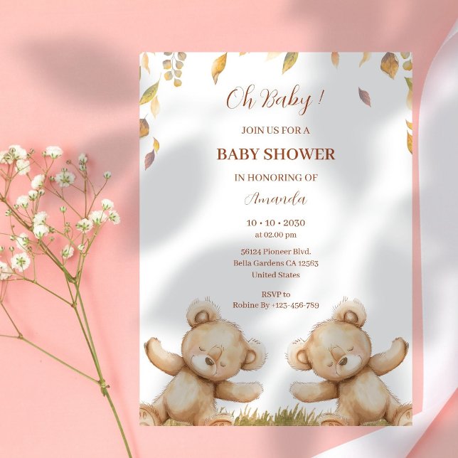 Invitación Oh Bear Bear Sleep Cute Fall deja Baby Shower (Subido por el creador)