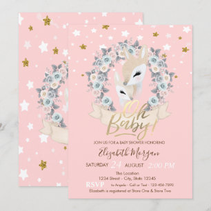 Invitación Oh Bebé Adorable Ciervo Bebé  Estrellas Doradas Ba