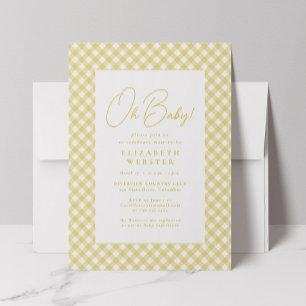 Invitación Oh bebé, adorable gingham amarillo neutral para ba
