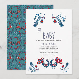 Invitación Oh bebé Aves escandinavas Ducha de Parejas de Arte