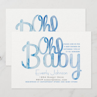 Invitación Oh bebé azul acuarela bebé niño ducha