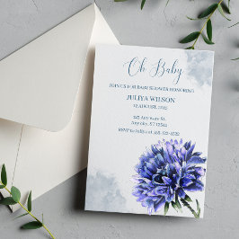 Invitación Oh Bebé azul floral de la ducha de bebé