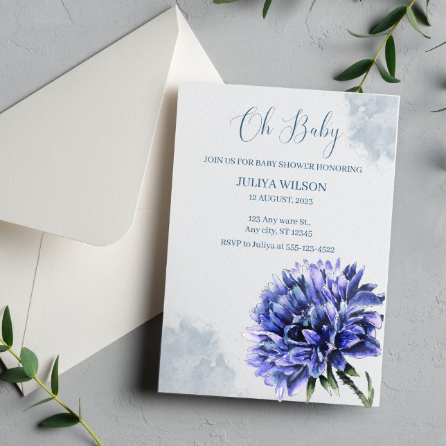 Invitación Oh Bebé azul floral de la ducha de bebé (Subido por el creador)