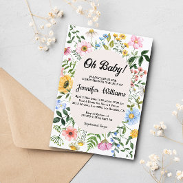 Invitación oh bebé, baby ducha acuarela floridas flores silve