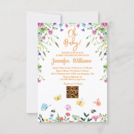 Invitación oh bebé, baby ducha qr código naranja floral