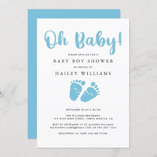 Invitación Oh bebé   Baby Feet Boy Blue Baby Shower
