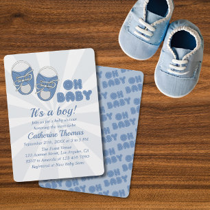 Invitación Oh, bebé   Baby Shoes Dusty Blue Boy Baby Shower