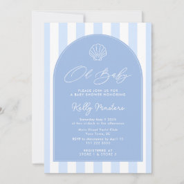 Invitación Oh Bebé Baby Shower Moderno Costero Azul Y Blanco