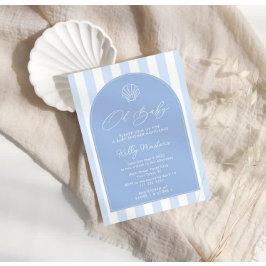 Invitación Oh Bebé Baby Shower Moderno Costero Azul Y Blanco