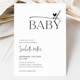 Invitación Oh bebé Baby Shower neutral de sexo blanco negro