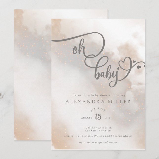 Invitación Oh, bebé | Baby Shower neutro en género (Anverso / Reverso)
