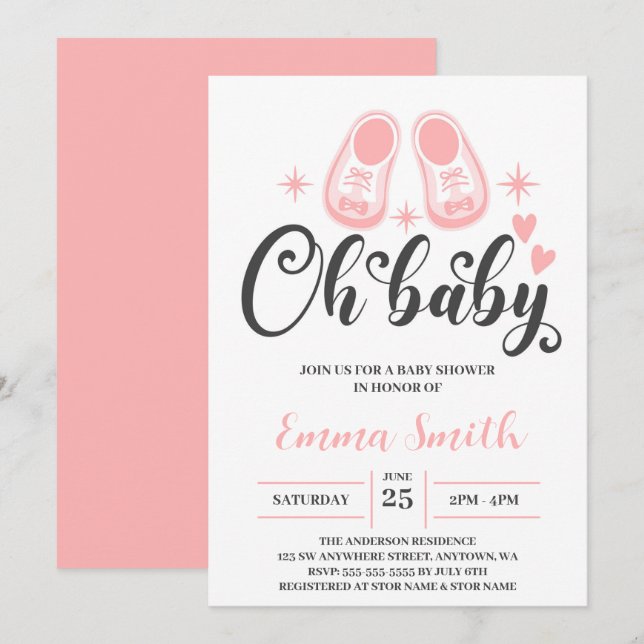 Invitación Oh Bebé Bebé Adorable Zapatos Fiesta de Bebé (Anverso / Reverso)