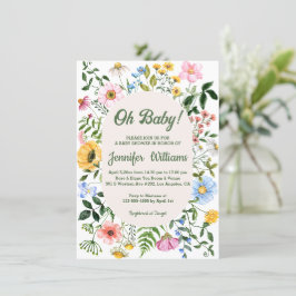 Invitación oh bebé, bebé ducha acuarela flores silvestres ver