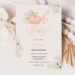 Invitación Oh bebé calabaza rosa chica floral ducha bebé<br><div class="desc">¡Oh, nena! Anuncie su próxima ducha de bebé con nuestras invitaciones inspiradas en el boho, que incluyen una calabaza rosa pastel linda y encantadora y acuarela floral blanca con color rosa, calabaza de Halloween de otoño con flores blancas ramo en rosa pastel. El guión moderno añade un toque de elegancia...</div>