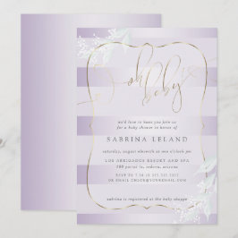 Invitación ¡OH Bebé! Caligrafía Ombré Lilac Stripes