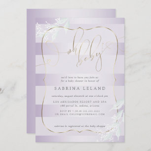 Invitación ¡OH Bebé! Caligrafía Ombré Lilac Stripes