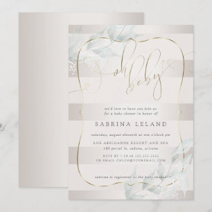 Invitación ¡OH Bebé! Caligrafía Ombú Taupe Rayas
