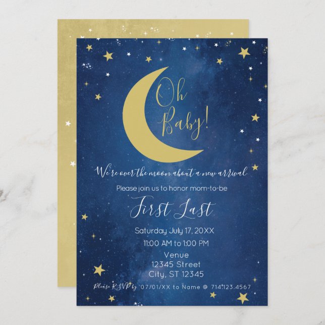 Invitación Oh bebé Celestial Moon Shower (Anverso / Reverso)