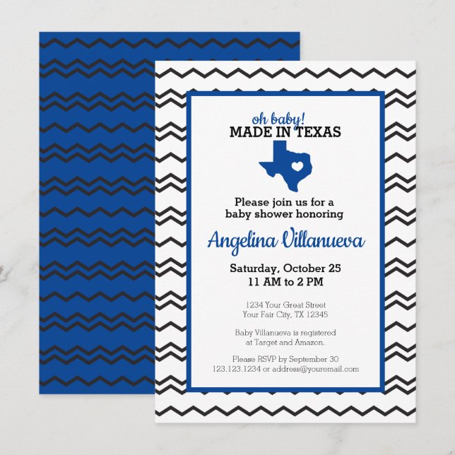 Invitación ¡Oh, Bebé! Chevron hecho en la ducha de Texas (Anverso / Reverso)