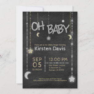 Invitación Oh bebé Chica Chalkboard Moon Stars Baby Shower