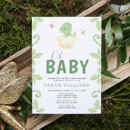 Invitación Oh bebé Chica de dinosaurios Ducha acuarela verde