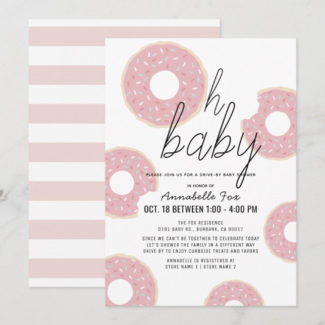 Invitación Oh bebé Chica de donut rosado manejado por Baby Sh (Anverso / Reverso)