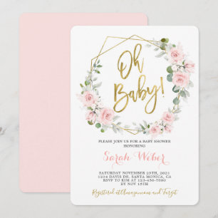 Invitación Oh bebé chica de ducha de bebé de color rosa y flo
