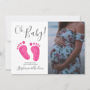 Invitación Oh bebé Chica de foto de pies rosados Baby Shower
