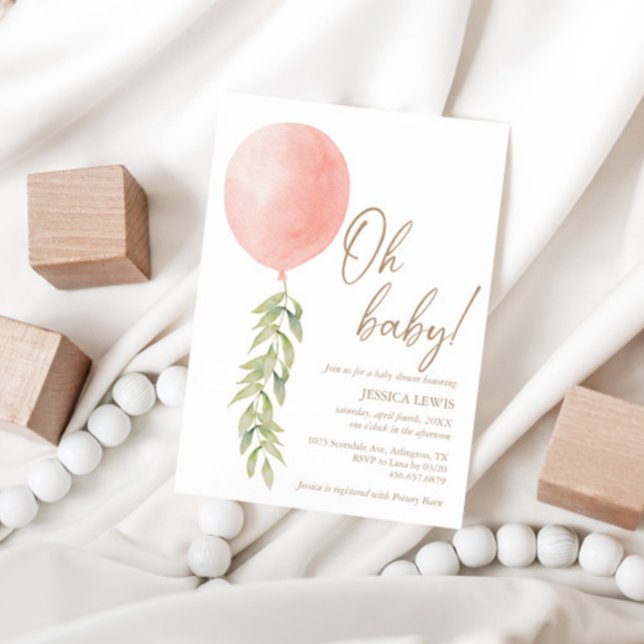 Invitación Oh bebé Chica rosa Foliage de Eucalyptus (Subido por el creador)