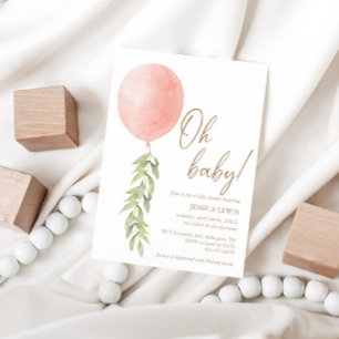 Invitación Oh bebé Chica rosa Foliage de Eucalyptus