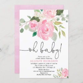 Invitación Oh bebé chica Rubor bebé ducha acuarelas florales
