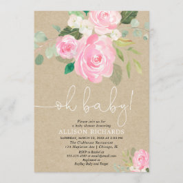 Invitación Oh bebé chica rústico rubio bebé ducha floral