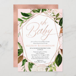 Invitación Oh bebé Chica virtual de Baby Shower rosa oro verd