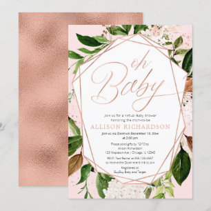 Invitación Oh bebé Chica virtual de Baby Shower rosa oro verd