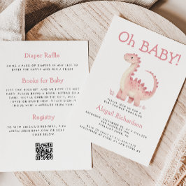 Invitación Oh bebé Chicas de código QR de dinosaurios rosas B