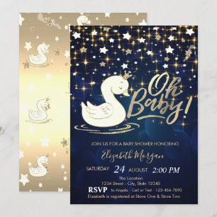 Invitación Oh Bebé Cisne Corona Estrellas Doradas Fiesta de B