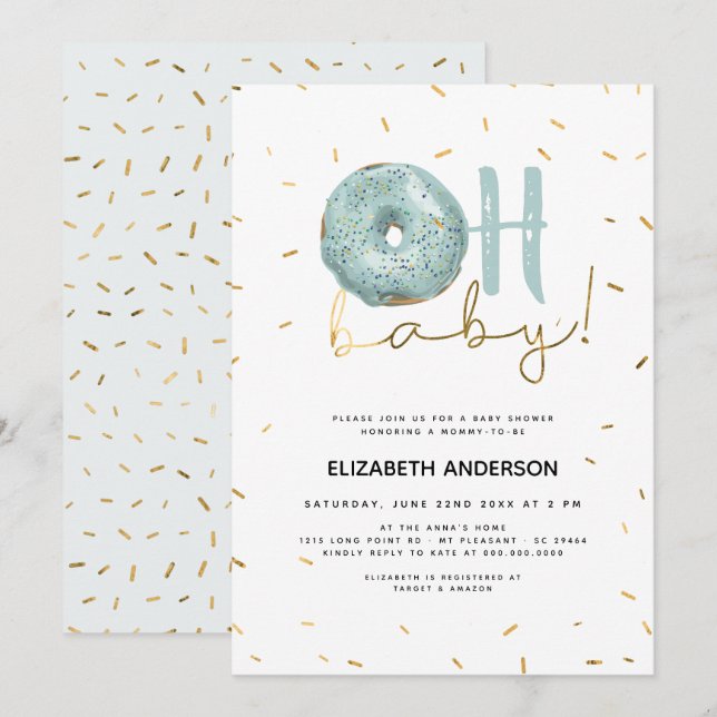 Invitación Oh bebé donut y espolvorea Gold Boy Baby Shower (Anverso / Reverso)