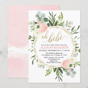 Invitación Oh Bebe dorado chica floral francés ducha bebé