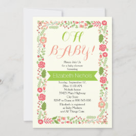 Invitación Oh Bebé ducha coral rosa lindo borde floral