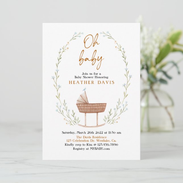 Invitación Oh Bebé, ducha de bebé, neutra de género (Anverso de pie)