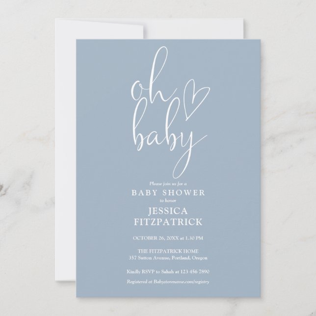 Invitación Oh Bebé Dusty Blue Boy Todo En Un Baby Shower (Anverso)